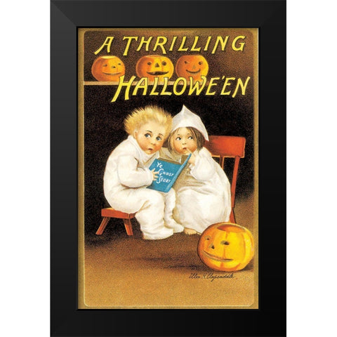 Thrilling Halloween.tif Black Modern Wood Framed Art Print by Vintage Apple Collection