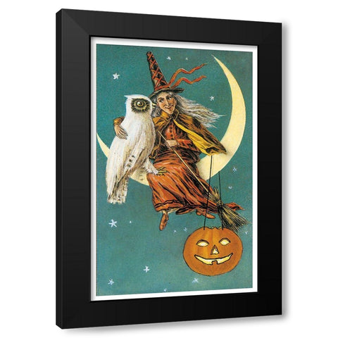 Witch Owl.tif Black Modern Wood Framed Art Print by Vintage Apple Collection