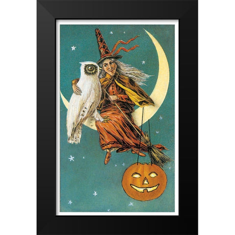 Witch Owl.tif Black Modern Wood Framed Art Print by Vintage Apple Collection