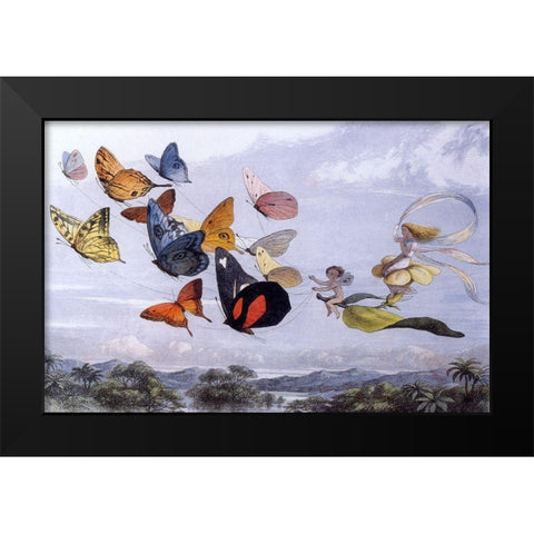 Fairy Butterflies 1 Black Modern Wood Framed Art Print by Vintage Apple Collection