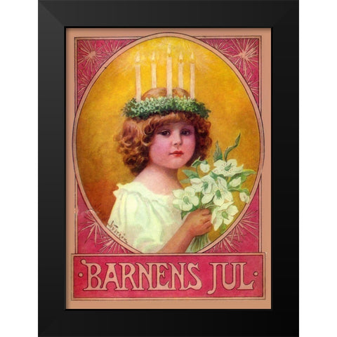 Barnens Jul Black Modern Wood Framed Art Print by Vintage Apple Collection