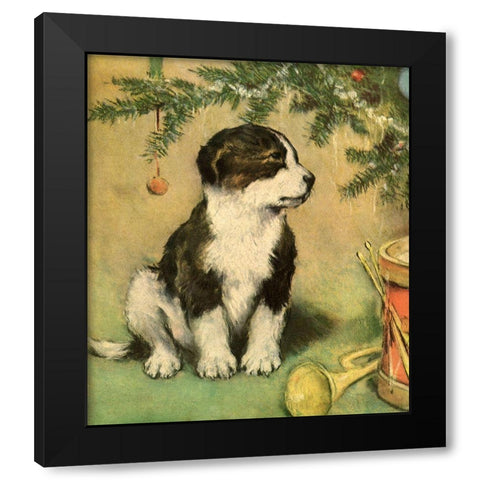 Doggy Black Modern Wood Framed Art Print with Double Matting by Vintage Apple Collection