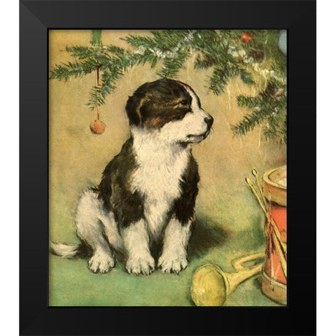 Doggy Black Modern Wood Framed Art Print by Vintage Apple Collection