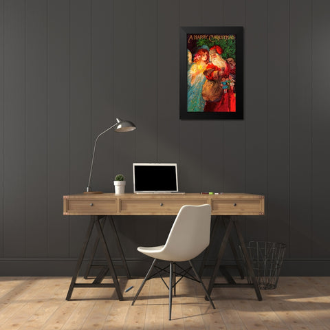 Happy Christmas Black Modern Wood Framed Art Print by Vintage Apple Collection