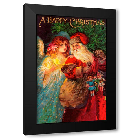 Happy Christmas Black Modern Wood Framed Art Print with Double Matting by Vintage Apple Collection