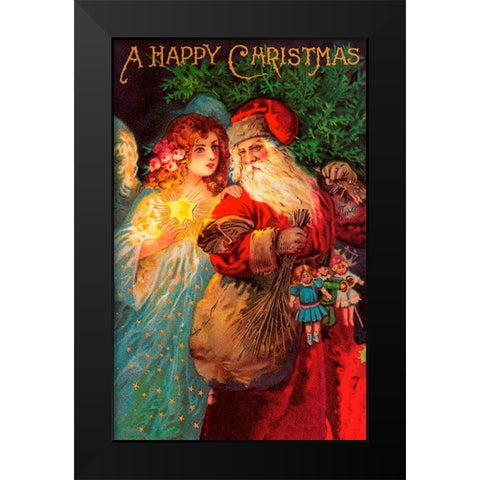 Happy Christmas Black Modern Wood Framed Art Print by Vintage Apple Collection
