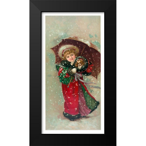 Little Girl Dog Black Modern Wood Framed Art Print by Vintage Apple Collection