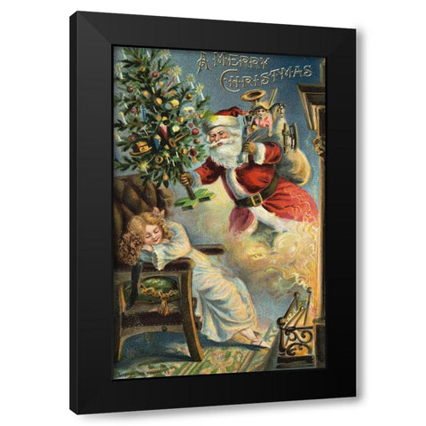 Merry Christmas Santa Black Modern Wood Framed Art Print by Vintage Apple Collection