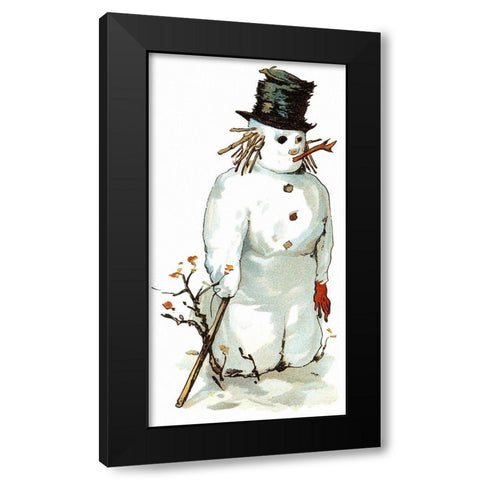 Snowman Black Modern Wood Framed Art Print by Vintage Apple Collection