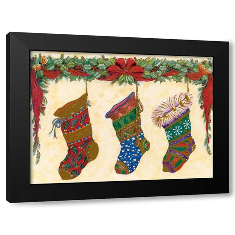 Xmas Stockings Black Modern Wood Framed Art Print with Double Matting by Vintage Apple Collection