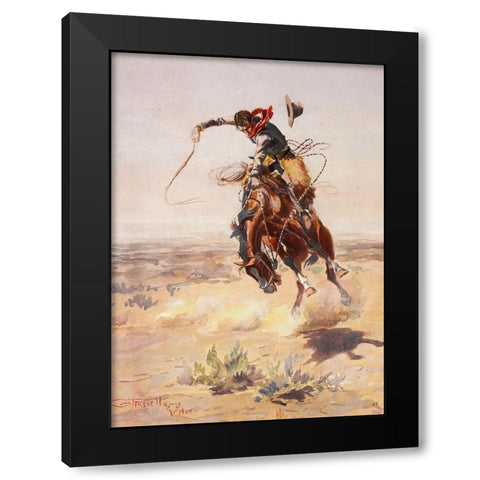 Charles Marion Russell - A Bad Hoss Black Modern Wood Framed Art Print by Vintage Apple Collection