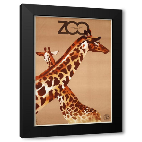 Giraffe Zoo Poland Black Modern Wood Framed Art Print with Double Matting by Vintage Apple Collection