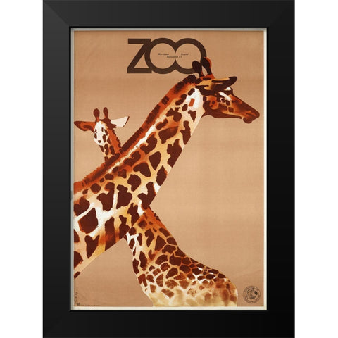 Giraffe Zoo Poland Black Modern Wood Framed Art Print by Vintage Apple Collection