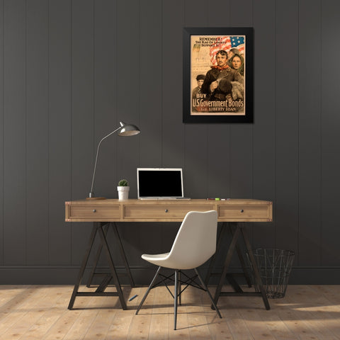 Liberty Loan Black Modern Wood Framed Art Print by Vintage Apple Collection