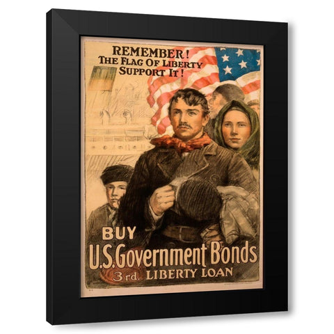 Liberty Loan Black Modern Wood Framed Art Print by Vintage Apple Collection