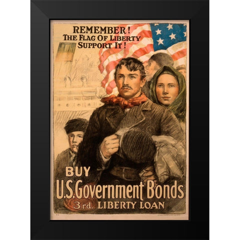 Liberty Loan Black Modern Wood Framed Art Print by Vintage Apple Collection