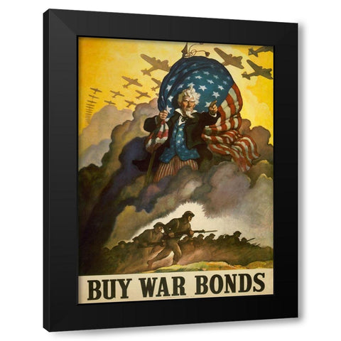 Warbonds Black Modern Wood Framed Art Print by Vintage Apple Collection