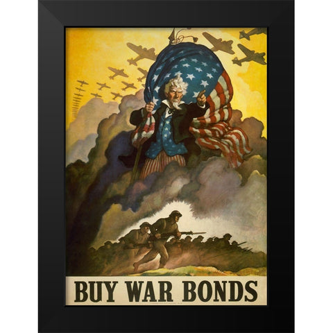Warbonds Black Modern Wood Framed Art Print by Vintage Apple Collection