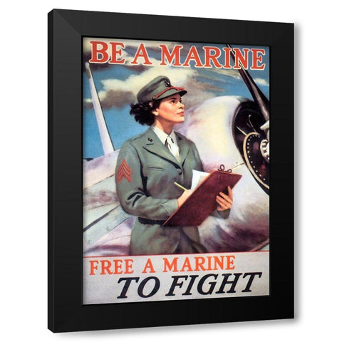 Woman Marines Black Modern Wood Framed Art Print by Vintage Apple Collection