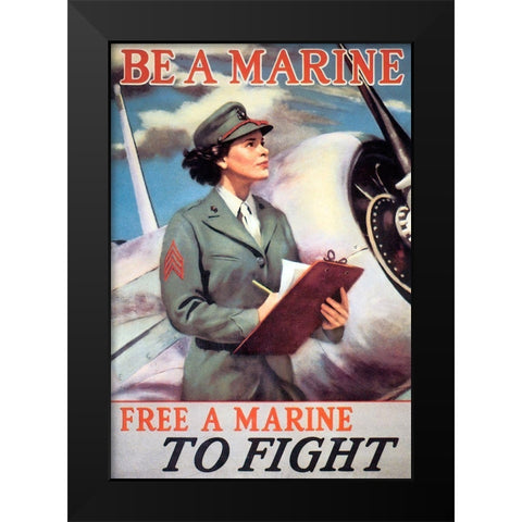 Woman Marines Black Modern Wood Framed Art Print by Vintage Apple Collection