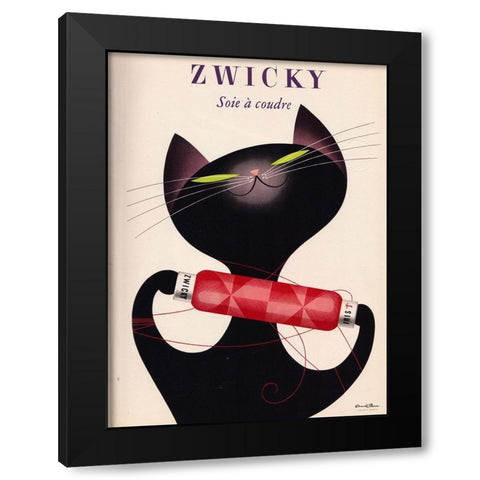Black Cat Red Bottle Black Modern Wood Framed Art Print with Double Matting by Vintage Apple Collection