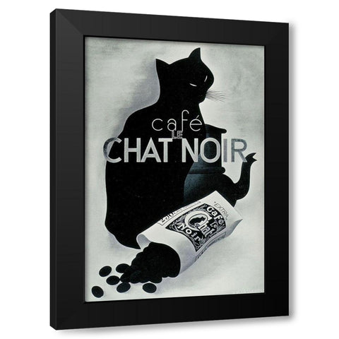 Chat noir Coffee Black Modern Wood Framed Art Print with Double Matting by Vintage Apple Collection