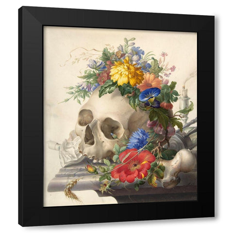 Hipster Skull Black Modern Wood Framed Art Print by Vintage Apple Collection