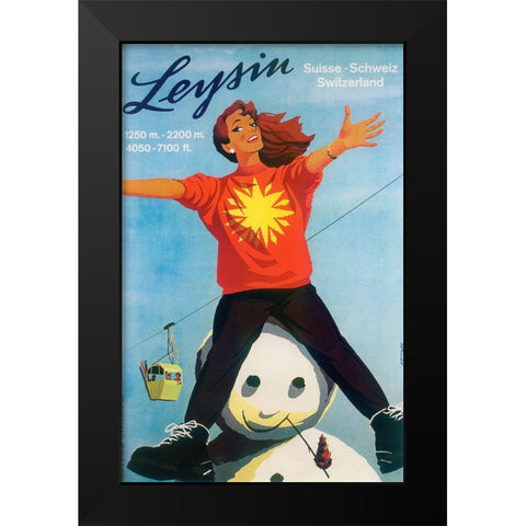 Leysin Black Modern Wood Framed Art Print by Vintage Apple Collection