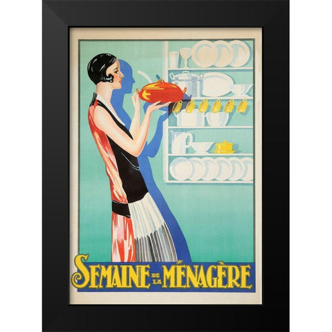 Managerie Housewife Black Modern Wood Framed Art Print by Vintage Apple Collection