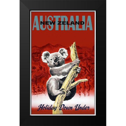 New Zealand Black Modern Wood Framed Art Print by Vintage Apple Collection