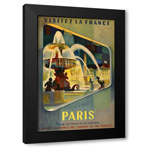 Paris Visitez La France Black Modern Wood Framed Art Print with Double Matting by Vintage Apple Collection