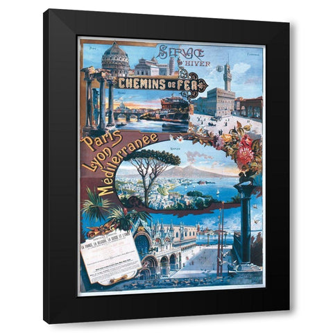 Paris lyon Black Modern Wood Framed Art Print with Double Matting by Vintage Apple Collection