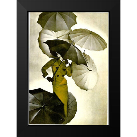 Umbrella Black Modern Wood Framed Art Print by Vintage Apple Collection