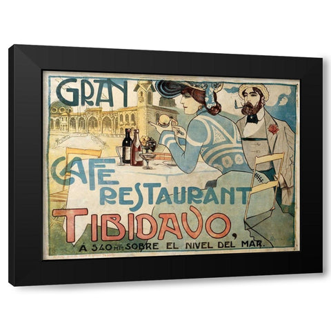 Grand Cafe Black Modern Wood Framed Art Print with Double Matting by Vintage Apple Collection