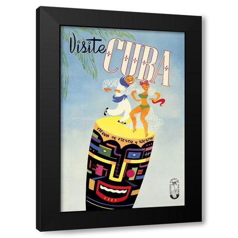 Vist Cuba Black Modern Wood Framed Art Print with Double Matting by Vintage Apple Collection