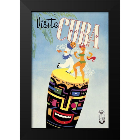 Vist Cuba Black Modern Wood Framed Art Print by Vintage Apple Collection