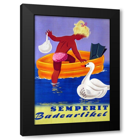duck girl Black Modern Wood Framed Art Print by Vintage Apple Collection