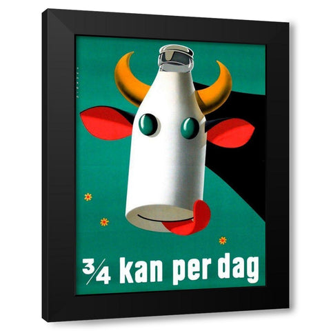 Milk Cow Black Modern Wood Framed Art Print by Vintage Apple Collection