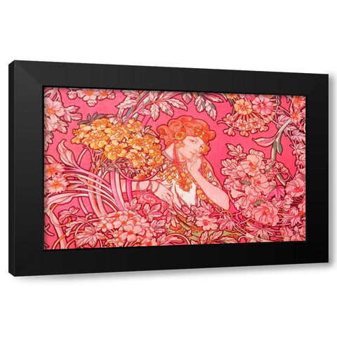 Mucha Woman Among Flowers Arch Vers Black Modern Wood Framed Art Print with Double Matting by Vintage Apple Collection