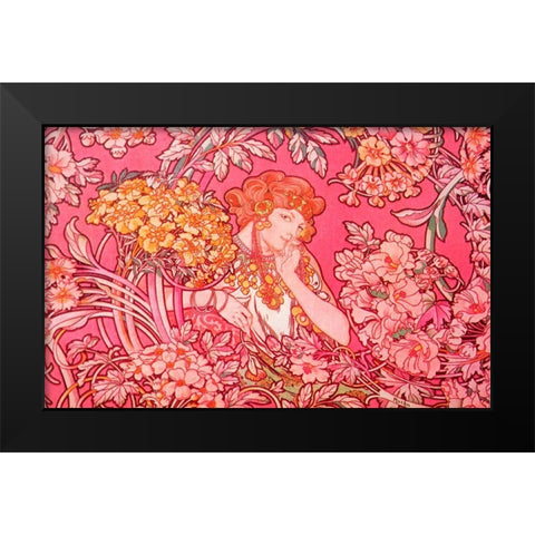 Mucha Woman Among Flowers Arch Vers Black Modern Wood Framed Art Print by Vintage Apple Collection