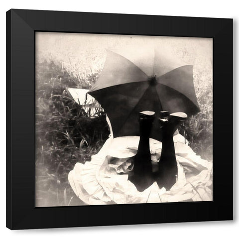 Parasol Girl Black Modern Wood Framed Art Print with Double Matting by Vintage Apple Collection