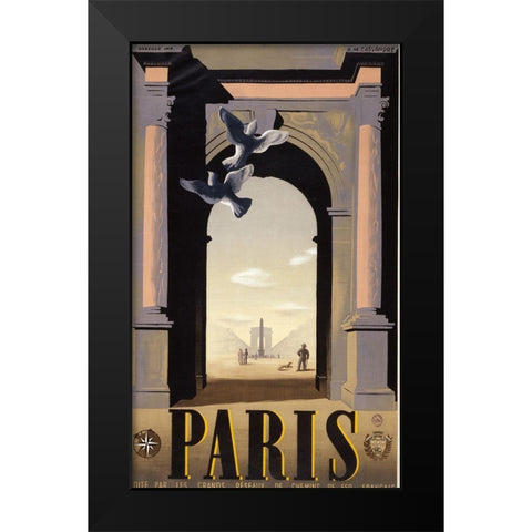 Paris Arc Triomph Black Modern Wood Framed Art Print by Vintage Apple Collection