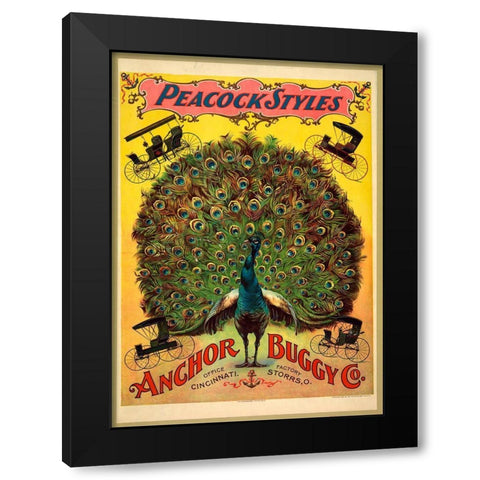 Peacock Buggy Black Modern Wood Framed Art Print by Vintage Apple Collection