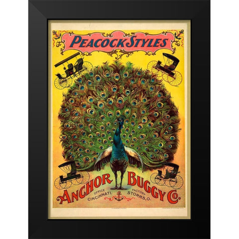 Peacock Buggy Black Modern Wood Framed Art Print by Vintage Apple Collection