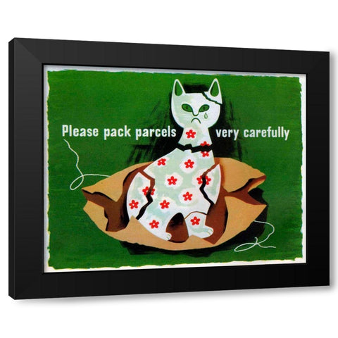 Please Pack Parcels Black Modern Wood Framed Art Print by Vintage Apple Collection