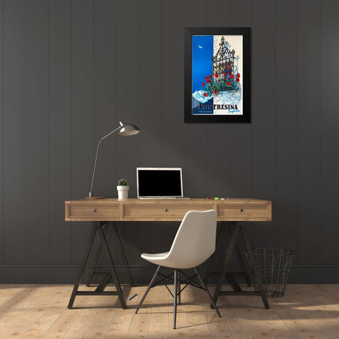 Pontresina Black Modern Wood Framed Art Print by Vintage Apple Collection