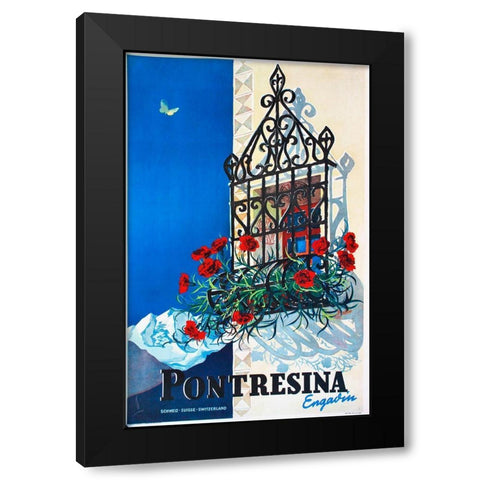 Pontresina Black Modern Wood Framed Art Print by Vintage Apple Collection