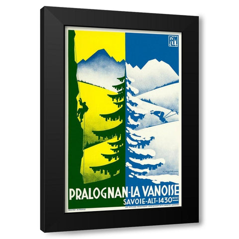 Pralognan Ski Black Modern Wood Framed Art Print by Vintage Apple Collection