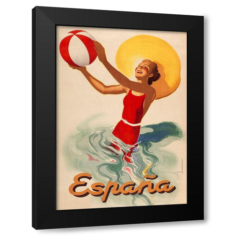 Spain Black Modern Wood Framed Art Print with Double Matting by Vintage Apple Collection