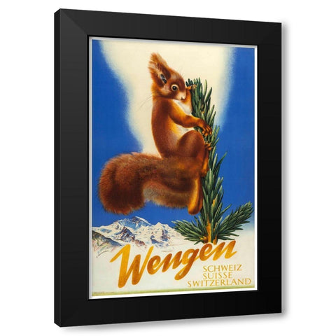 Squirrel Black Modern Wood Framed Art Print with Double Matting by Vintage Apple Collection